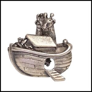 AJC Noah's Ark Pin Brooch Animal Pairs Religious Silver‎ Tone Vintage